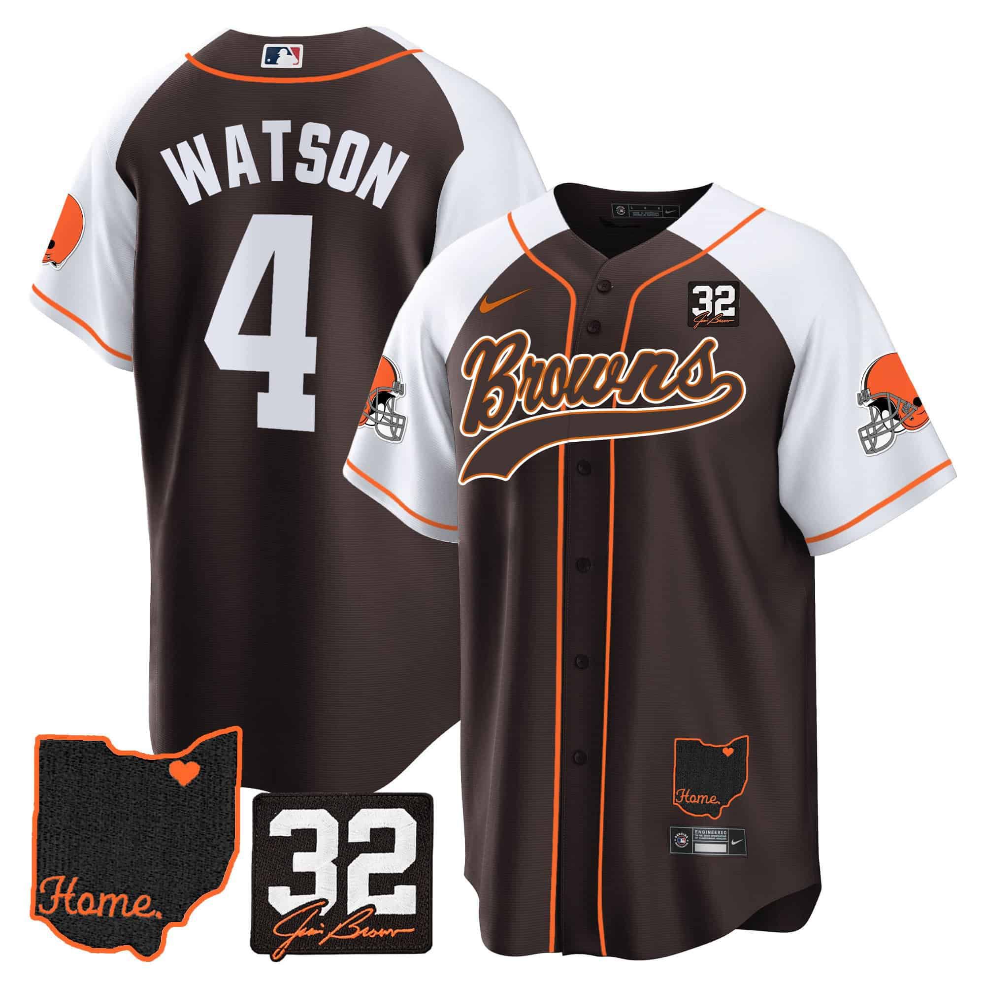 Men Cleveland Browns #4 Watson Brown Memorial Home Patch Baseball 2024 Nike NFL Jersey